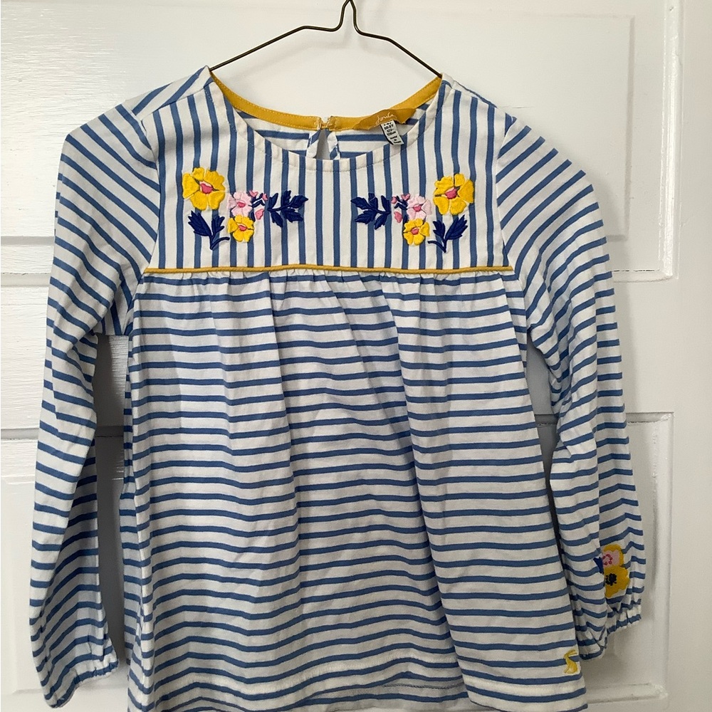 Joules, girls embroidered long-sleeve shirt, stripes, embroidery, size 7-8